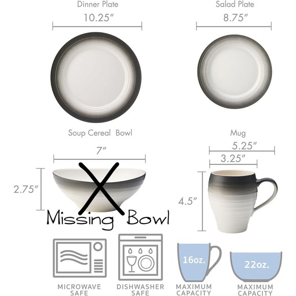 MIKASA Swirl Ombre Graphite 3 Piece Place Setting NEW MISSING BOWL - Picture 2 of 6